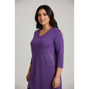 Spirited Randolph Duke Dress Womens XL Purple Studded Sheath 3/4 Sleeve